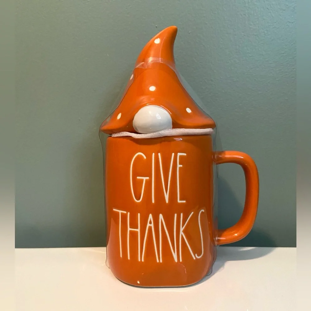 Rae Dunn Fall Give Thanks Mug with Gnome Top